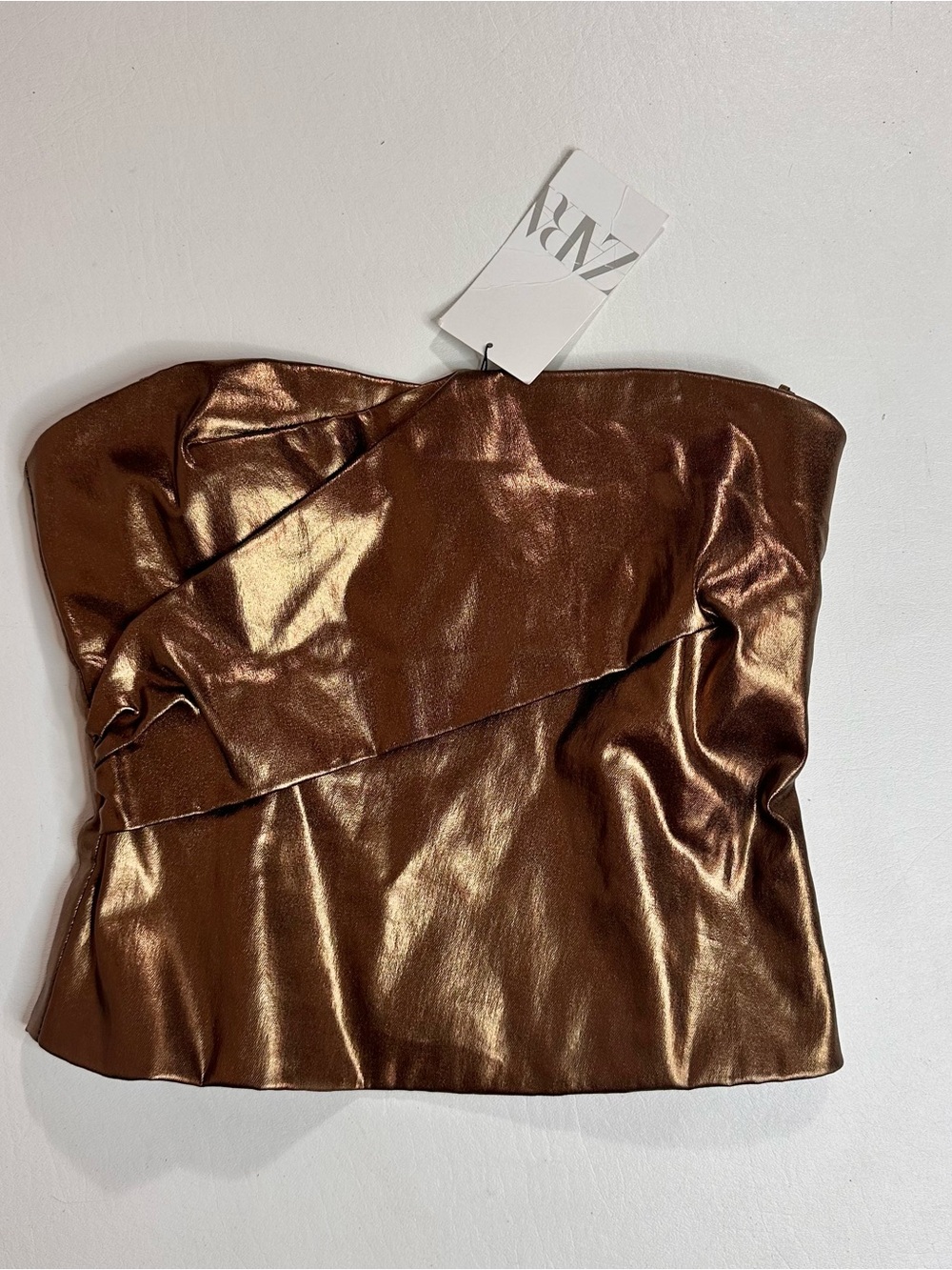 New! Zara metallic bronze leather top